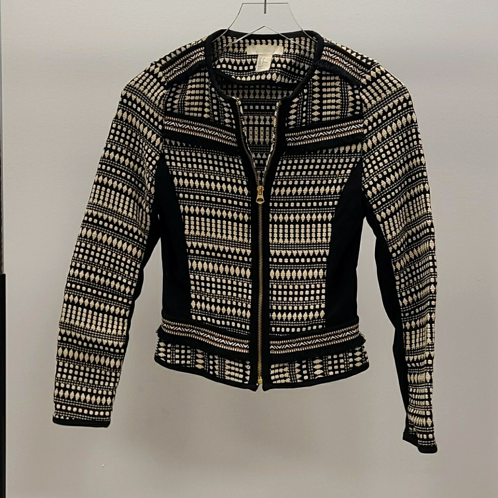 Size 2 embroidered black and white blazer